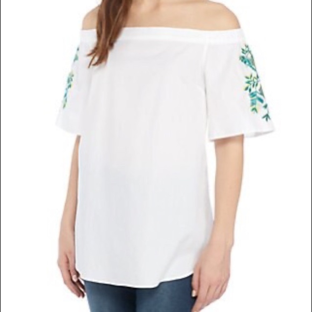 Kaari Blue Off TheShoulder Embellished Sleeve Top
